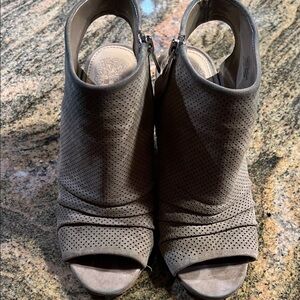 Vince Camuto Taupe Perforated Open-Toe Mules